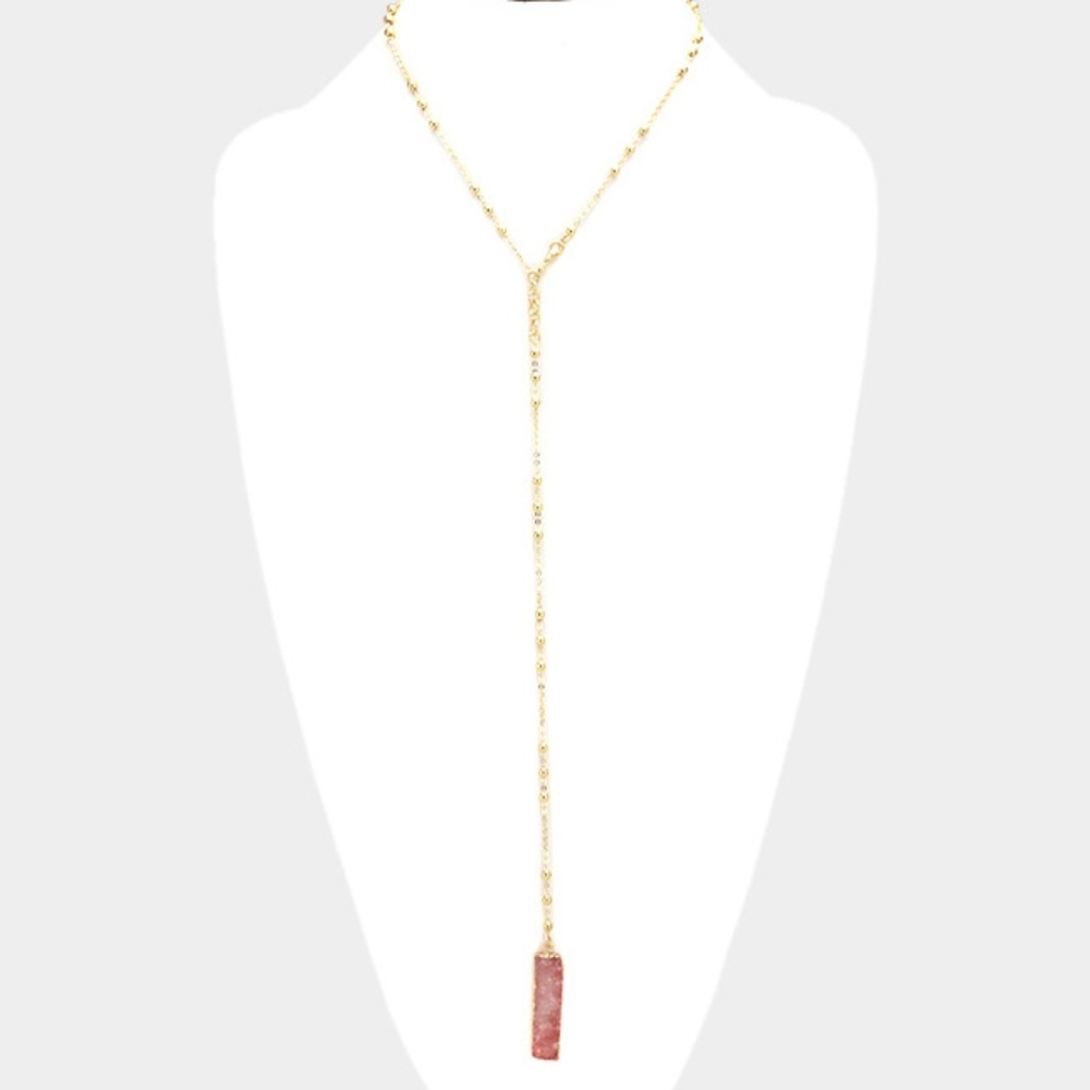 Pink Raw Druzy Drop Y-Necklace